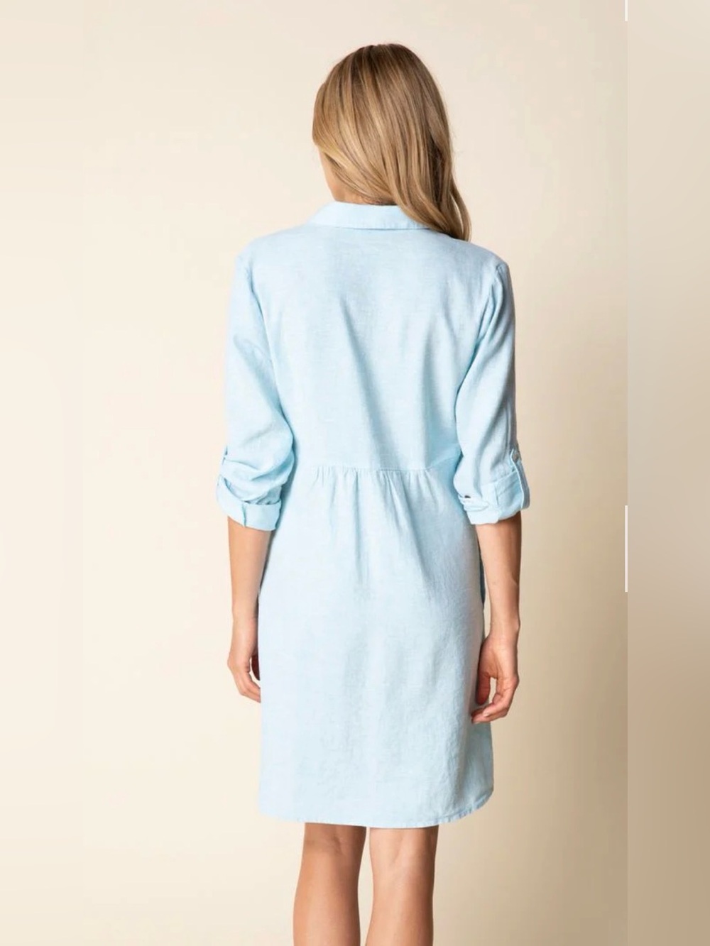 Habitat Linen Solid Shirt Dress NWT Topaz Blue Classic Spring 2026 L - Picture 6 of 12